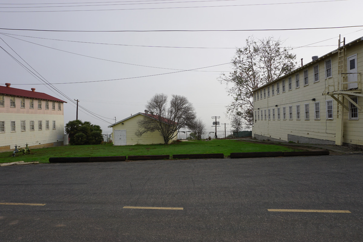 looking east toward buildings C with B